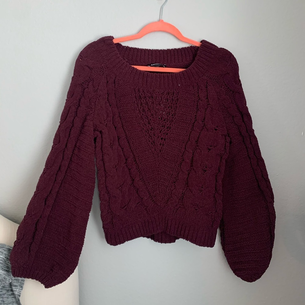 Express burgundy balloon sleeve sweater